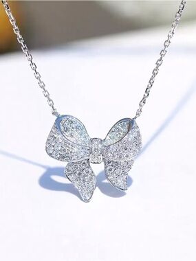 Cubic Zirconia Bow Pendant Necklace, Earring & Ring Set!